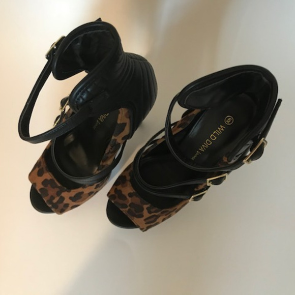 Sexy High Heel Shoes Leopard Print Stilettos Ankle Straps Platform Club Footwear - Picture 5 of 8